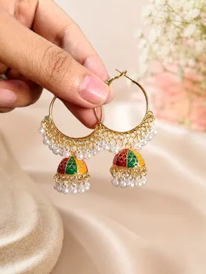 Golden Plated Jhumka Earrings for Women 2 Pcs thumbnail 2