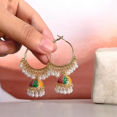 Golden Plated Jhumka Earrings for Women 2 Pcs thumbnail 3