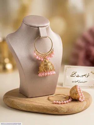 Golden Jhumka Earrings Set for Women 2 Pcs