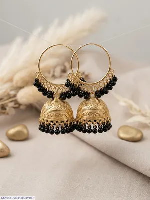 Golden Jhumka Earrings for Women 2 Pcs Gold Plated Crystal thumbnail 1