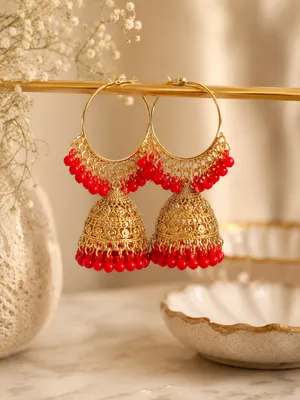 Golden Jhumka Earrings for Women 2 Pcs thumbnail 2
