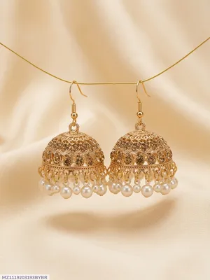 Golden Pearl Jhumka Earrings for Women