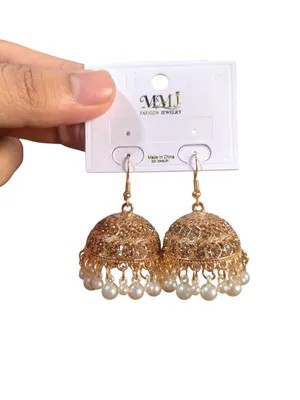 Golden Pearl Jhumka Earrings for Women thumbnail 5