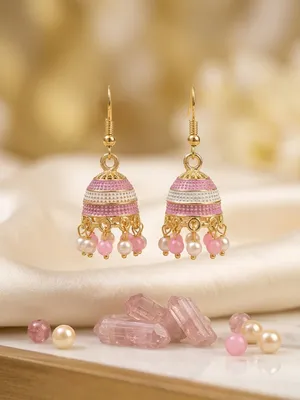 Women Funky Multicolor Crystal Jhumka Earrings Gold Plated thumbnail 2