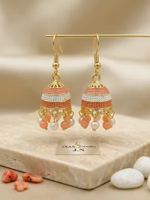 Gold Plated Funky Jhumka Earrings for Women Multicolor thumbnail 2