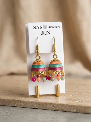 Multicolor Funky Jhumka Earrings for Women Gold Plated thumbnail 2