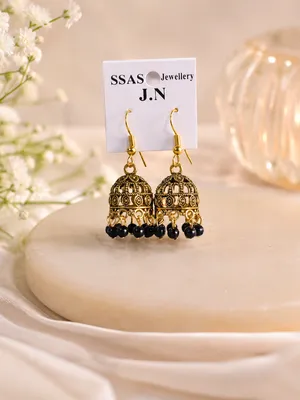 Gold Plated Funky Jhumka Earrings for Women 2 Pcs thumbnail 2