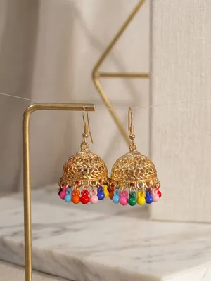 Gold Plated Multicolor Jhumka Earrings for Women thumbnail 2