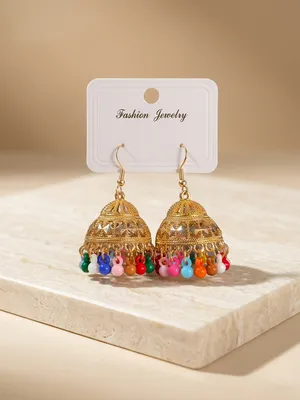 Multicolor Crystal Jhumka Earrings for Women Gold Plated thumbnail 2