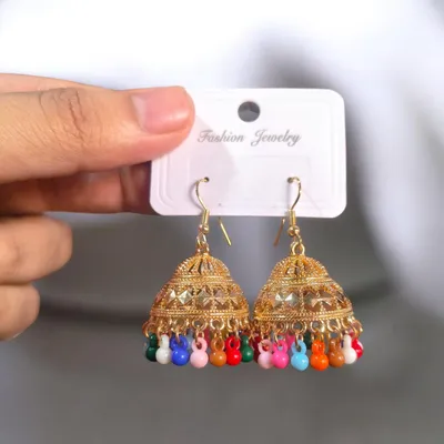 Multicolor Crystal Jhumka Earrings for Women Gold Plated thumbnail 3