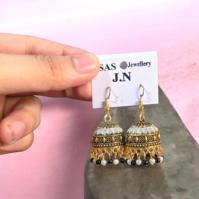 Gold Plated Multicolor Jhumka Earrings for Women 2 Pcs thumbnail 3