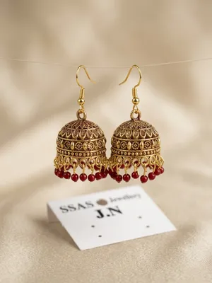 Gold Plated Jhumka Earrings for Women 2 Pcs Multicolor thumbnail 2