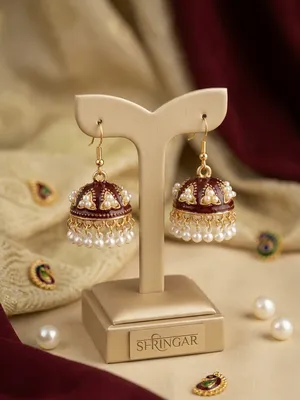 Women's Gold Plated Crystal Jhumka Earrings 2 Pcs thumbnail 2