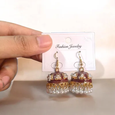 Women's Gold Plated Crystal Jhumka Earrings 2 Pcs thumbnail 3