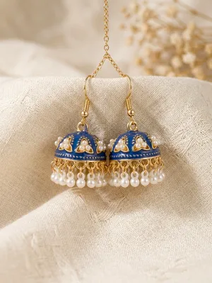 Women Funky Jhumka Earrings Gold Plated Multicolor 2 Pcs thumbnail 2