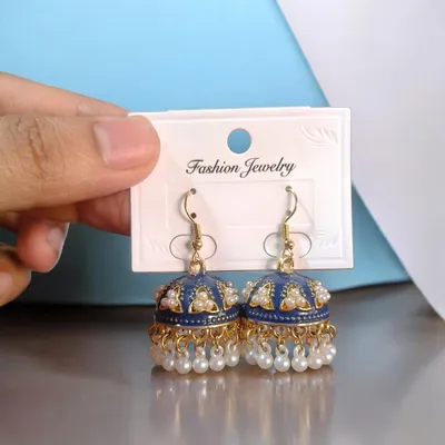 Women Funky Jhumka Earrings Gold Plated Multicolor 2 Pcs thumbnail 3