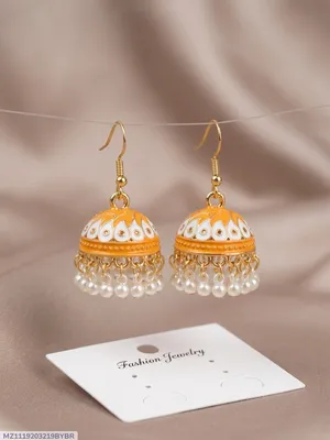 Gold Plated Jhumka Earrings for Women 2 Pcs Multicolor thumbnail 1
