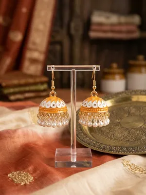 Gold Plated Jhumka Earrings for Women 2 Pcs Multicolor thumbnail 2