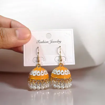 Gold Plated Jhumka Earrings for Women 2 Pcs Multicolor thumbnail 3