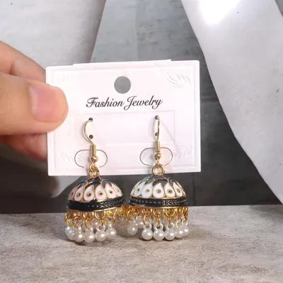 Funky Gold Plated Jhumka Earrings for Women Multicolor thumbnail 3