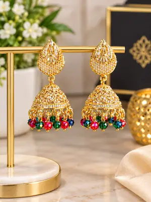 Modern Design Gold Plated Crystal Jhumka