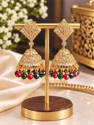 Modern Design Gold Plated Crystal Jhumka