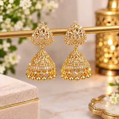 Modern Design Gold Plated Crystal Jhumka