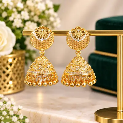 Modern Design Gold Plated Crystal Jhumka