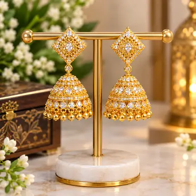 Modern Design Gold Plated Crystal Jhumka