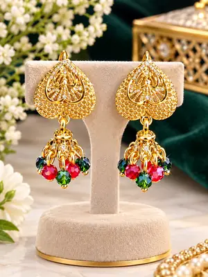 Heart Design Gold Plated Crystal Earrings