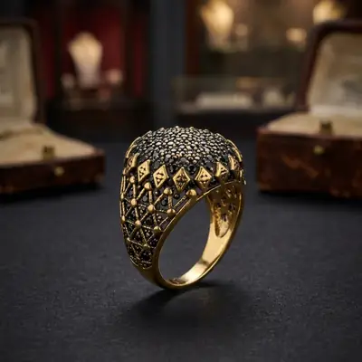 Turkish Design Gold Plated Men's Ring Stainless Steel