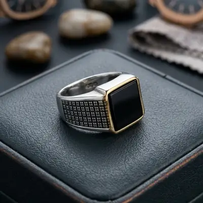Turkish Design Silver Plated Men's Ring Stainless Steel 