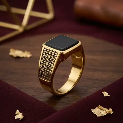 Turkish Design Gold Plated Men's Ring Stainless Steel