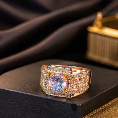 Modern Design Gold Plated Crystal Men's Ring