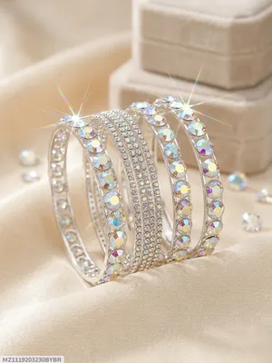 6 Pcs Modern Crystal Kara Bangle Set for Women