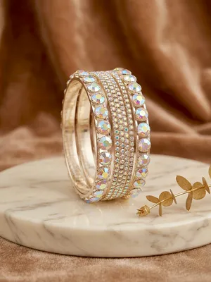 Modern Gold Plated Crystal Kara Bangle Set of 6 thumbnail 4