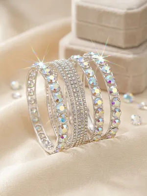 Modern Gold Plated Crystal Kara Bangle Set of 6 thumbnail 5