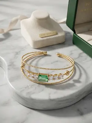 1 Pc Modern Design Gold Plated Crystal Kara Bracelet 3 to 10 year girls  thumbnail 2
