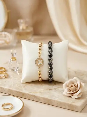 2 Pcs Funky Gold Plated Crystal Chain Bracelet