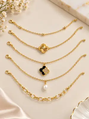 5 Pcs Funky Gold Plated Crystal Chain Bracelet