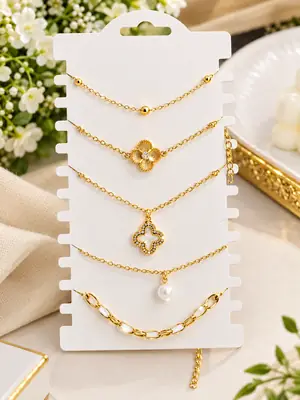 5 Pcs Funky Gold Plated Crystal Chain Bracelet