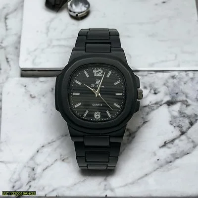 Black Analog Quartz Watch for Men 34mm Rubber Strap thumbnail 4