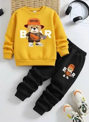 2 Pcs Boy's Fleece Printed Tracksuit