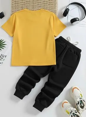 Kids Soccer Print Tracksuit Yellow Black 1-12Y thumbnail 2