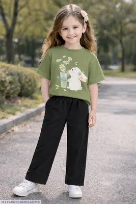 Girls Green Printed T-Shirt & Trouser Set 1-12Yrs