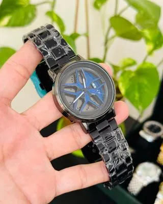 Stainless Steel Spinning Watch Blue Black Pakistan
