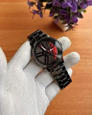 Stainless Steel Spinning Watch Black Red Pakistani