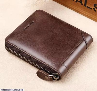 Men's Genuine Cow Leather Wallet Brown Zipper Closure thumbnail 5