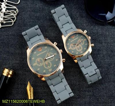 Grey Chronograph Watch for Couples, Stainless Steel, Gold Accents, Water Resistant thumbnail 3