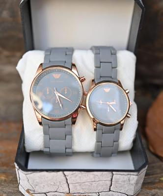 Grey Chronograph Watch for Couples, Stainless Steel, Gold Accents, Water Resistant thumbnail 2